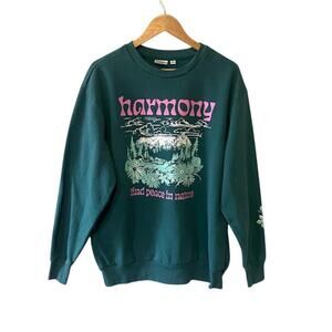 Womens Sweatshirt Large Harmony/ Nature Boho Graphic Mighty Fine Brand Green